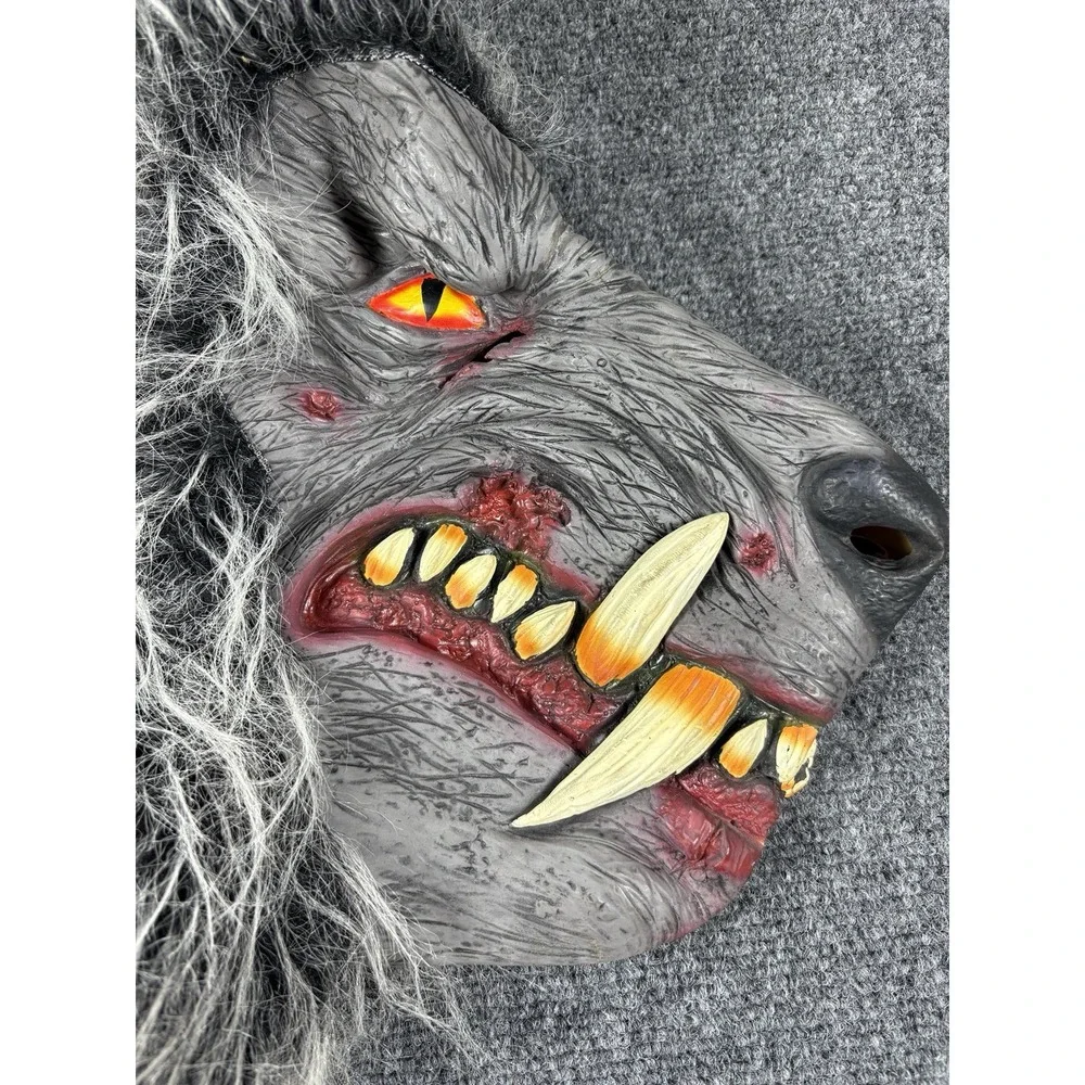 Werewolf Costume Mask‎ Adult Size Gray Fur Latex Wolfman Halloween Full Face